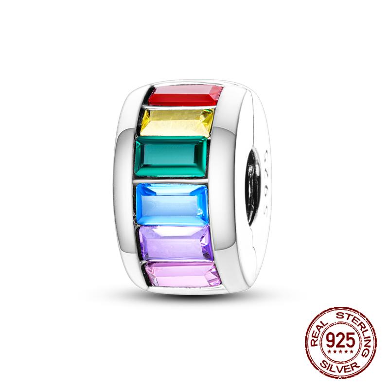 925 Silver Chameleon Charms Bead Colorful Sketchpad Dangle Zirconium Clip for Bracelet Necklace DIY Jewelry