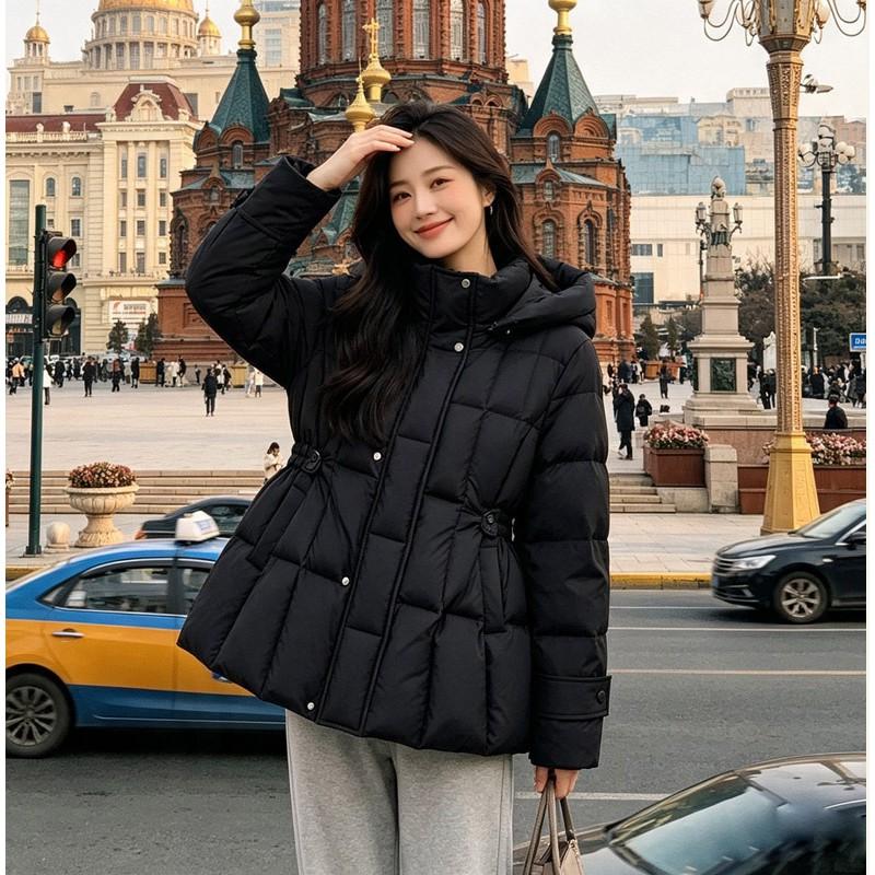 Womens Warm Duck Down Puffer Coat Mid-Length Hooded Loose Fit Winter Jacket Daily Commute