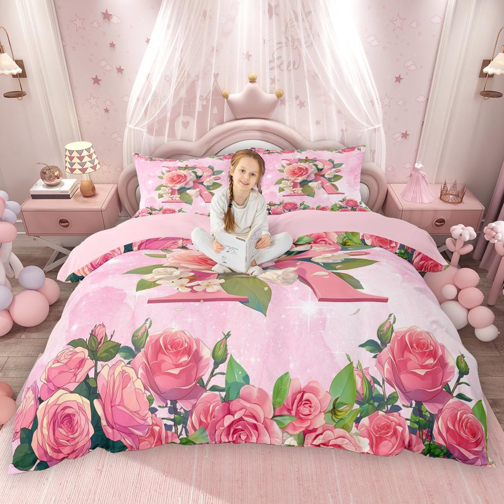 Homewish Милый Розовый Комплект Пододеяльника для Девочек с Буквами от A до T, Стильный Цветочный Комплект Покрывала