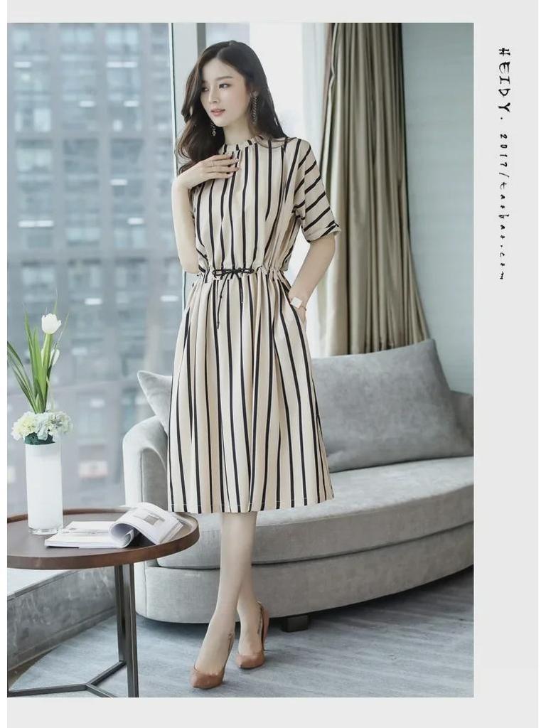 2021 Корейское полосатое платье миди больших размеров для женщин - мода весна/лето