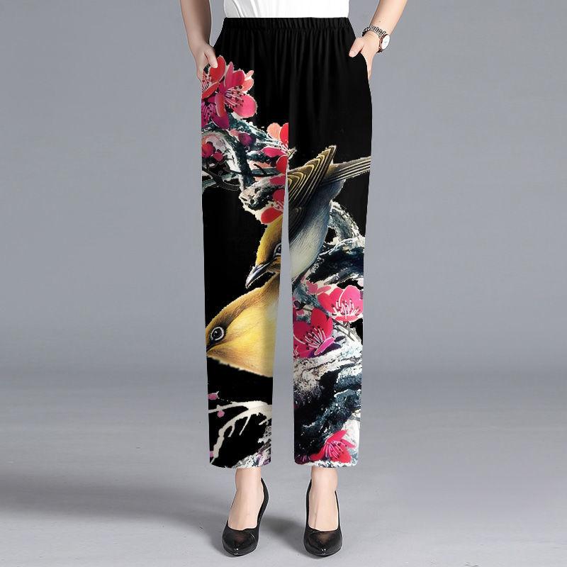 Casual Straight Leg Pants Spring High Waisted Floral Pants Women's Pants