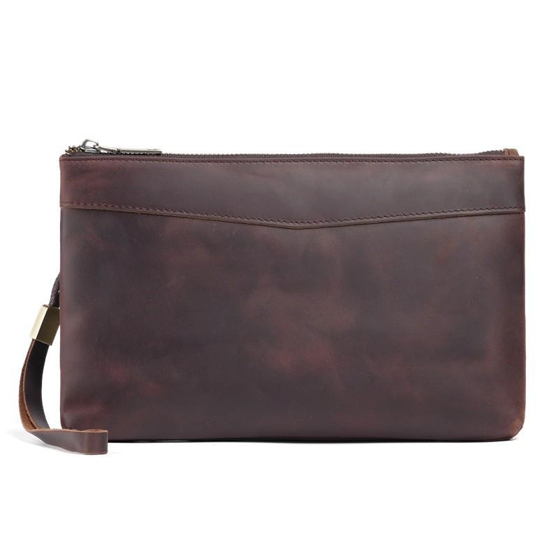Genuine Leather IPad Case With Pen Slot Vintage Crazy Horse File Clutch Men Business Travel 10 Inch Tablet
