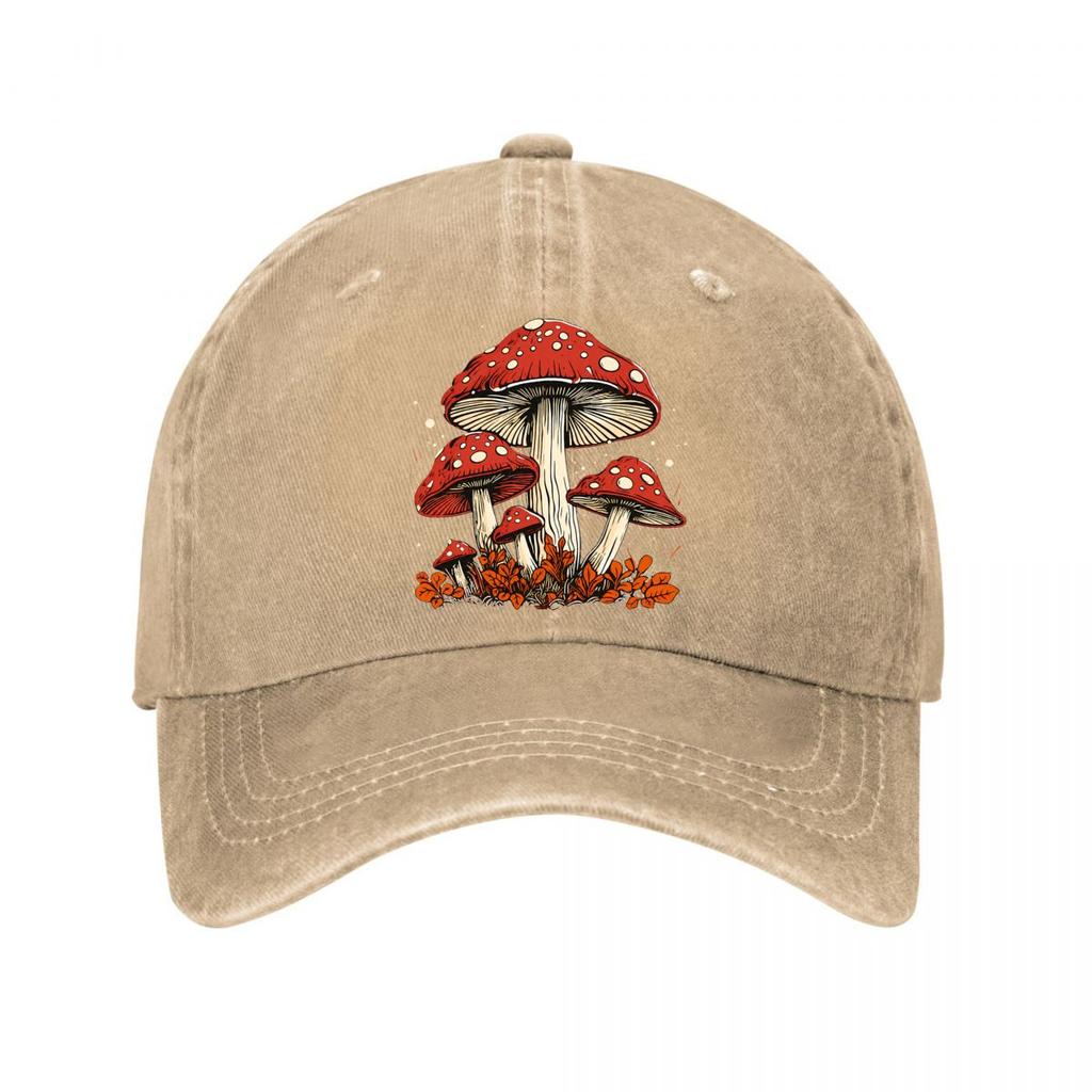 Vintage Red Spotted Mushroom Wall Art Washed Baseball Cap Outdoor For Womens Unisex FeUnisex