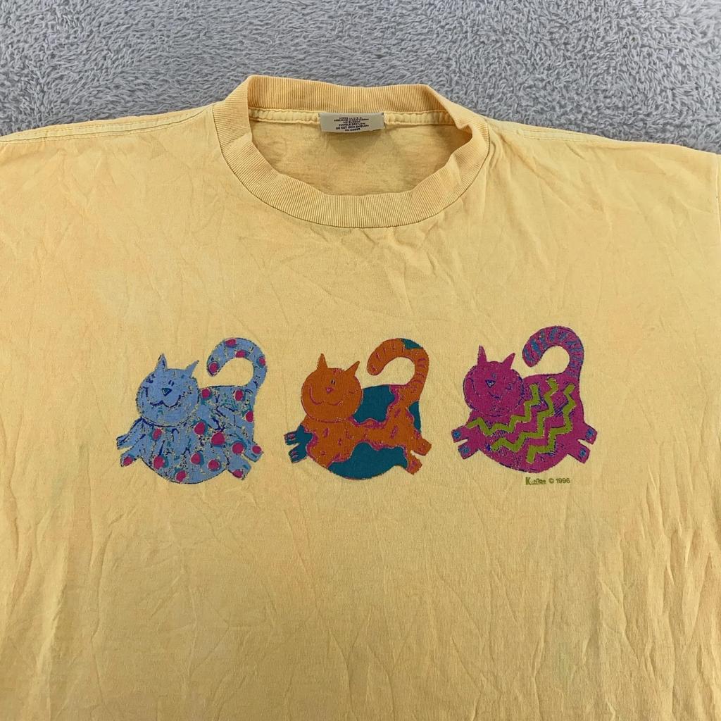 Винтажная футболка с рисунком кота "Я тоже могу" L/XL Желтая Мультяшная Природа 90-е Сделано в США 1996 Футболка