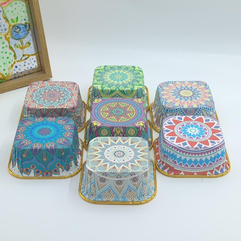 50pcs Bohemian Style Cupcake Cups Square Snack Storage Bowl New Dessert Cups Baking Accessories