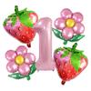 Pink Strawberry Balloon Set, Small Daisy Aluminum Film Decoration, Children'S Birthday Party Anniversary Photo Props