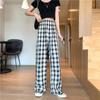 Женские легкие эластичные летние широкие повседневные брюки с высокой талией в клетку в стиле ретро, ​​свободные универсальные прямые брюки