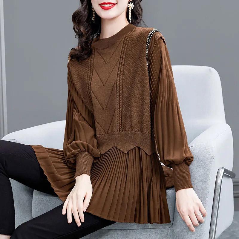 Long Women's Large Size Autumn and Winter Warm Knitted Bottoming Shirt Thin Plus Velvet Long-sleeved Solid Color Comfortable Tops
