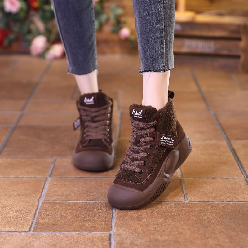 Women's Letter Pattern Round Toe Snow Boots Non-slip Thick Bottom Platform Ankle Boots Wool Lining