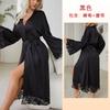 Hot Sale Women's Satin Bathrobes Long Belt Lace Light Luxury Sexy Gown Clothing