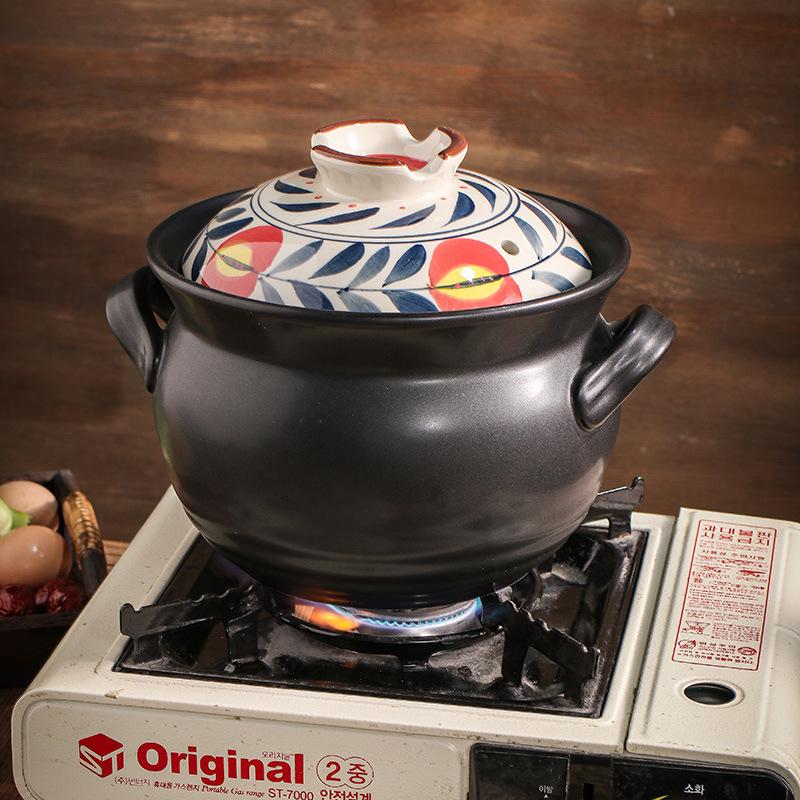 Японская кастрюля для тушения, расписанная вручную, устойчивая к высоким температурам - керамическая кастрюля с крышкой
