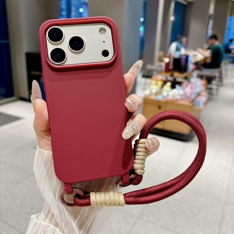 Чехол-шнурок для iPhone 17 Pro Max Air 11 12 13 14 15 16 Plus Конфетный Ударопрочный Ремешок на Запястье Мягкий Силикон Противопотерянный Чехол Funda