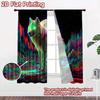 2D flat printing 2pcs Window Drapes Cyberpunk Wolf Neon SciFi Animal Digital Printed Polyester Drapes Holiday Decorations for