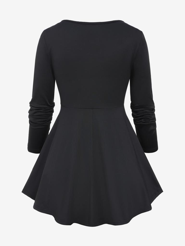 Футболка Rosegal Plus Size со звездами, шнуровкой, вырезом, цепочкой, длинными рукавами, 2 в 1