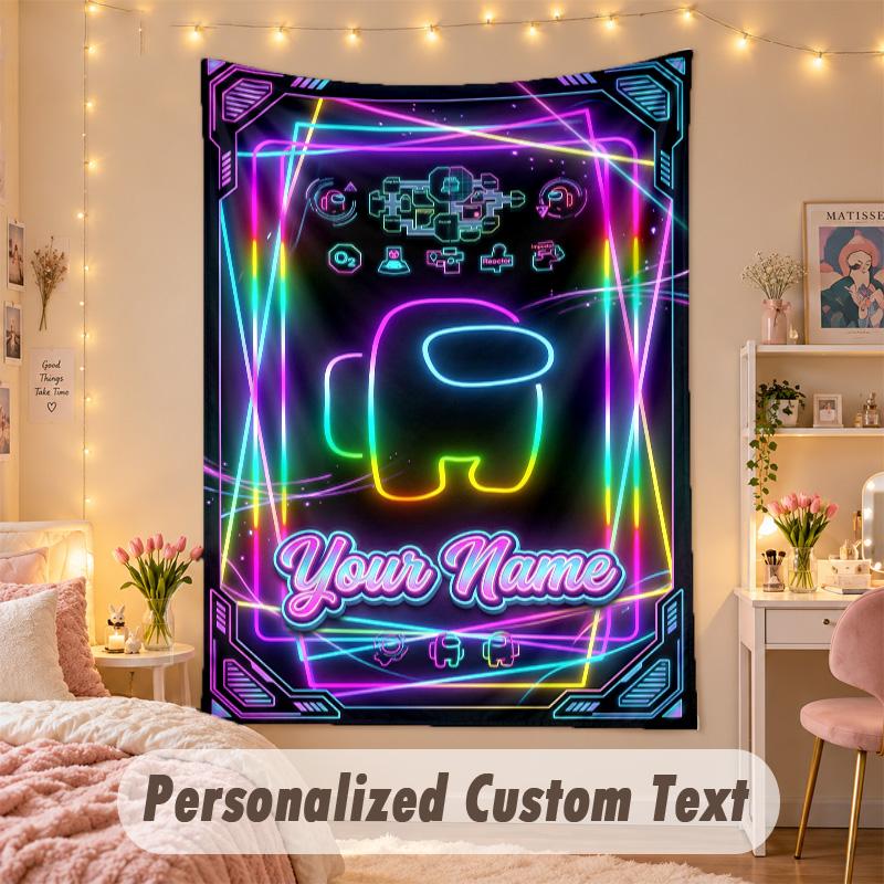 Custom Personalized Tapestry,Among Us Print Custom Name Text Wall Art Hanging for Bedroom