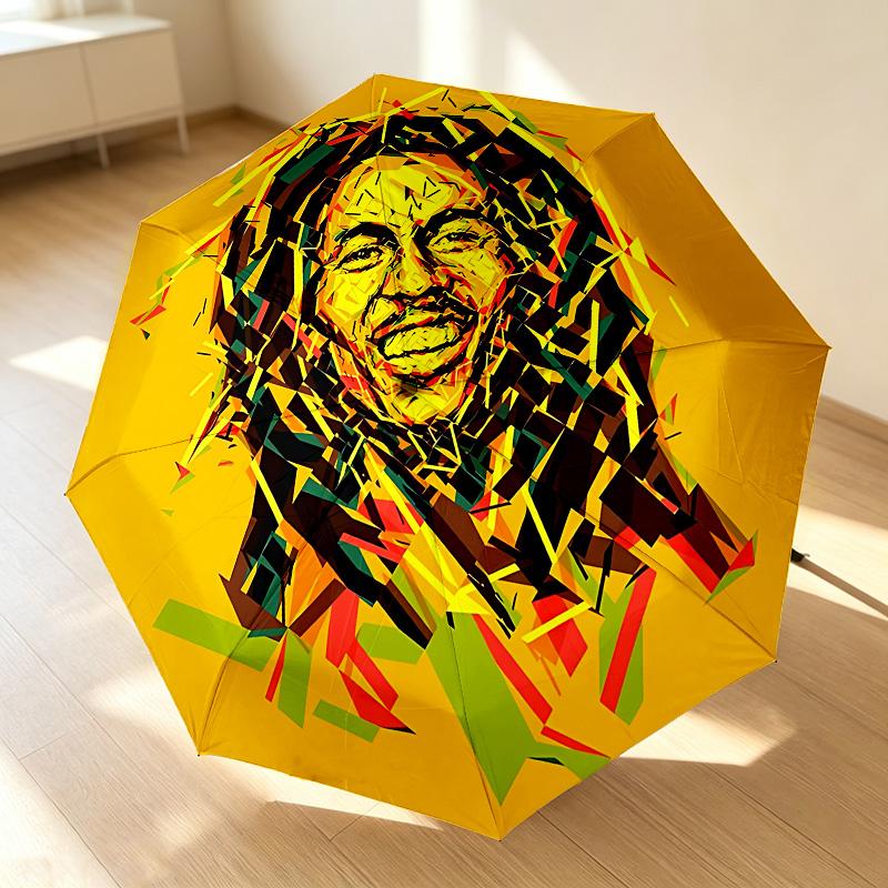 Bob Marley Art 8 Ribs 3Fold Black Glue Uv Protection Umbrella Sun Protection Rainproof Compact Folding Umbrella For Travel Daily Use C923931