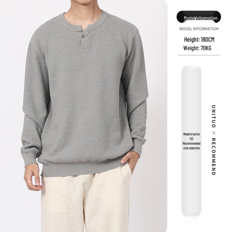 Мужской свитер хенли узором «ананас» 2025