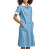 Nurses Dress Women Wrap Working Workwear Casual Short Sleeve Dresses With Pockets