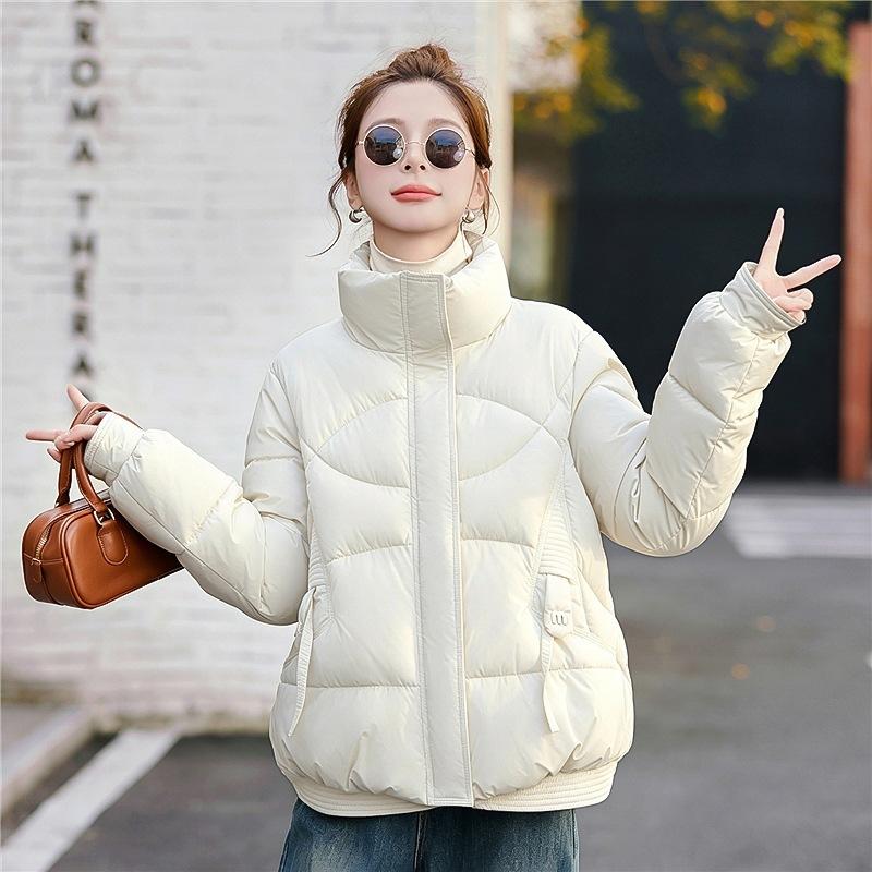 Padded jacket, padded jacket, foreign style, simple winter top, small jacket, solid color, warm autumn and winter stand-up collar, fashionable black a