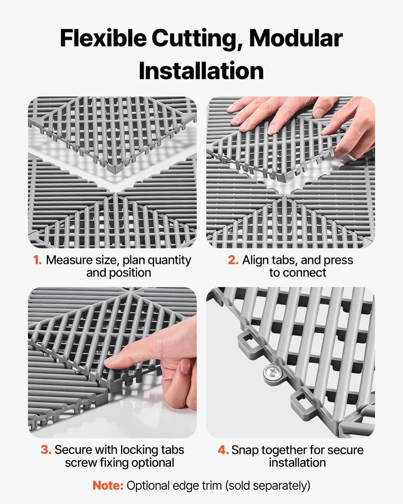 VEVOR Interlocking Drainage Mats, 310 x 310 mm, Modular Garage Flooring Tiles, Non-Slip PP Drainage Floor Tiles, Self-Draining, Easy Installation