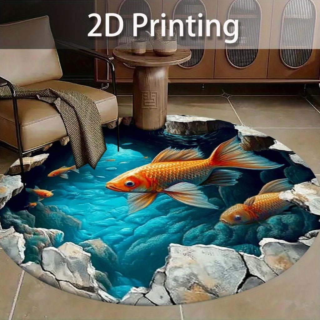 1 шт. Круглый коврик с 3D-рисунком плавающих золотых рыбок, нескользящий коврик для пола для гостиной, спальни, ванной комнаты, украшение для дома на праздник