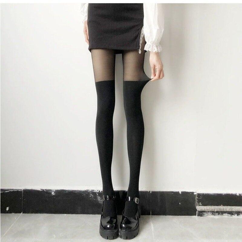 Sexy Women Tights Pantyhose Patchwork Sheer Black Thigh High Stockings Tights Women Female Hosidery Over Knee Stripe Pantyhose