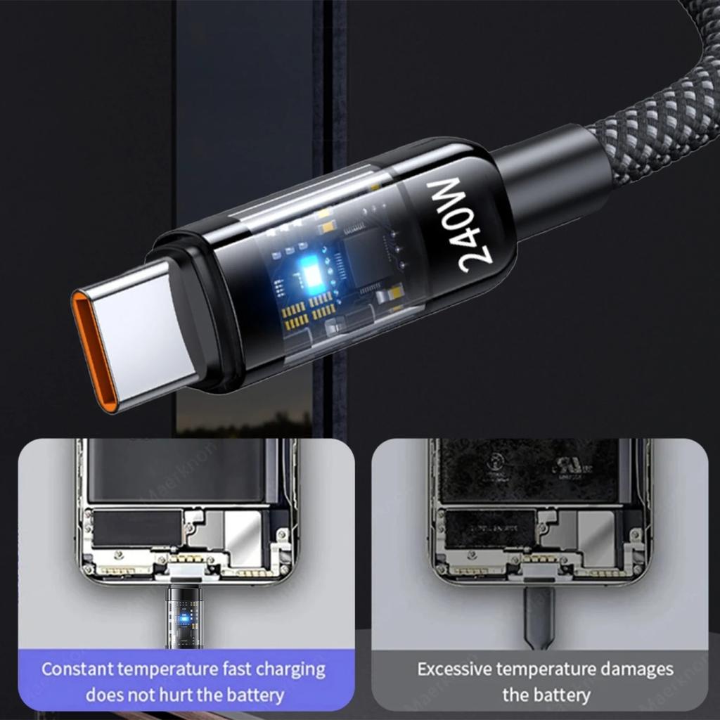 USB A к Type C 240 Вт PD прозрачный кабель для быстрой зарядки шнур передачи данных для телефонов Mi Huawei Samsung Android USB C зарядный провод