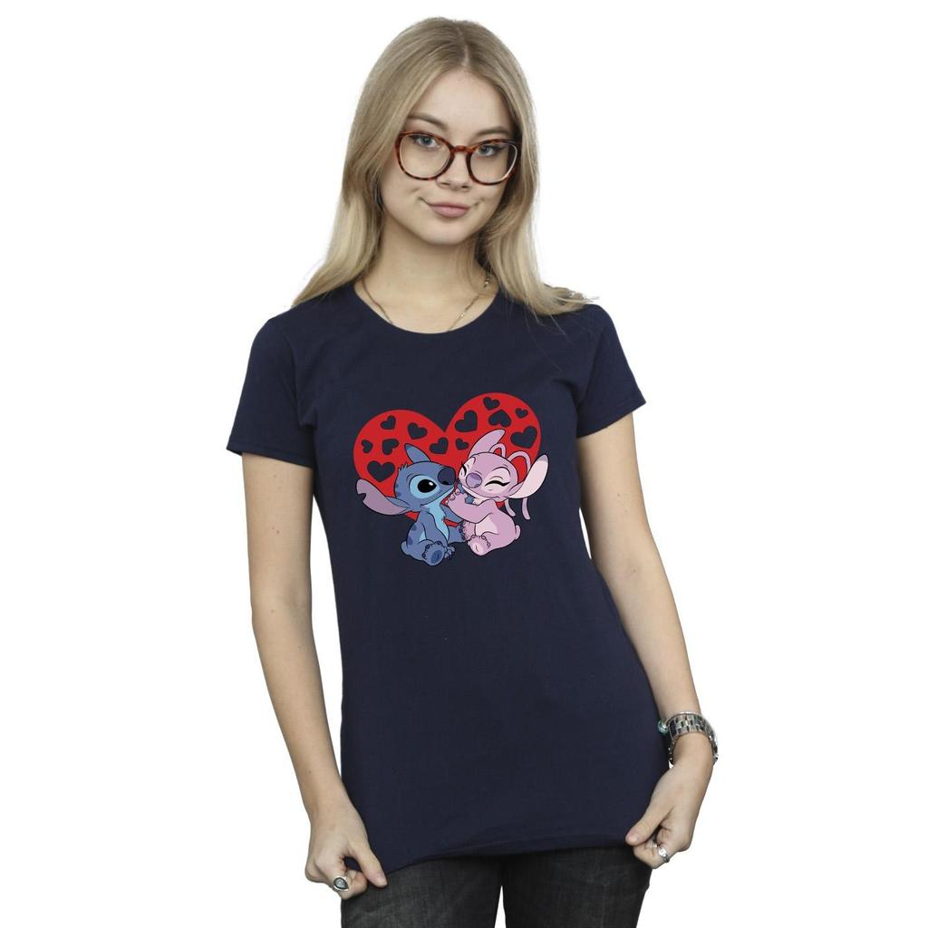 Disney Womens/Ladies Lilo & Stitch Hearts Cotton T-Shirt