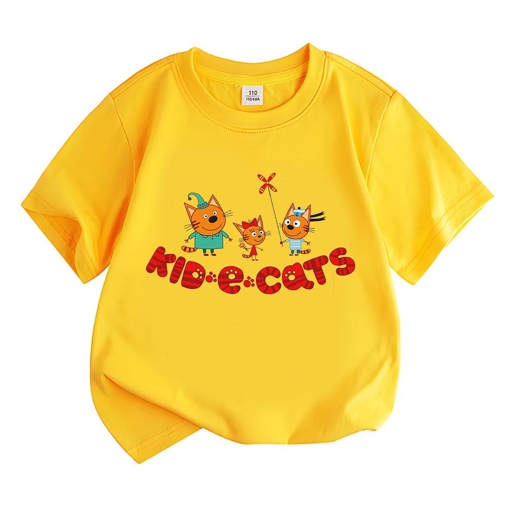 Мультяшные футболки Kid-E-Cats 100% Хлопок Забавная футболка с семьей кошек Русские Три Кота Топы Детские с коротким рукавом Дышащие футболки летние Топы