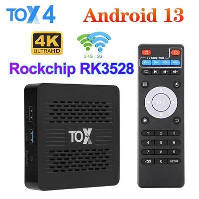 TOX4 Android 13 Смарт ТВ-бокс 4 ГБ 32 ГБ RK3528 Двухдиапазонный Wi-Fi 1000 Мбит/с LAN BT5.0 Поддержка H.265 4K 60 кадров в секунду DLNA ТВ-приставка