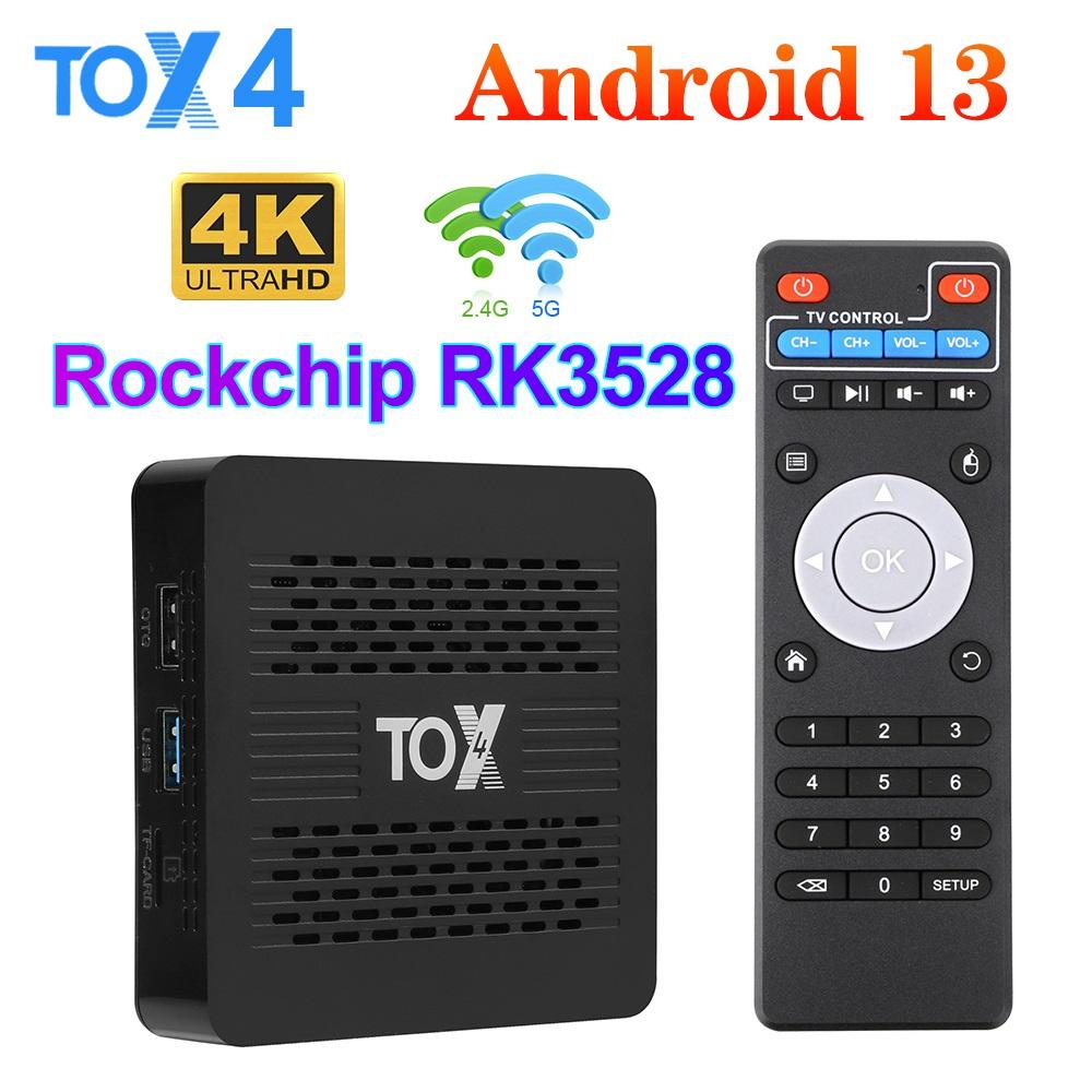 TOX4 Android 13 Смарт ТВ-бокс 4 ГБ 32 ГБ RK3528 Двухдиапазонный Wi-Fi 1000 Мбит/с LAN BT5.0 Поддержка H.265 4K 60 кадров в секунду DLNA ТВ-приставка