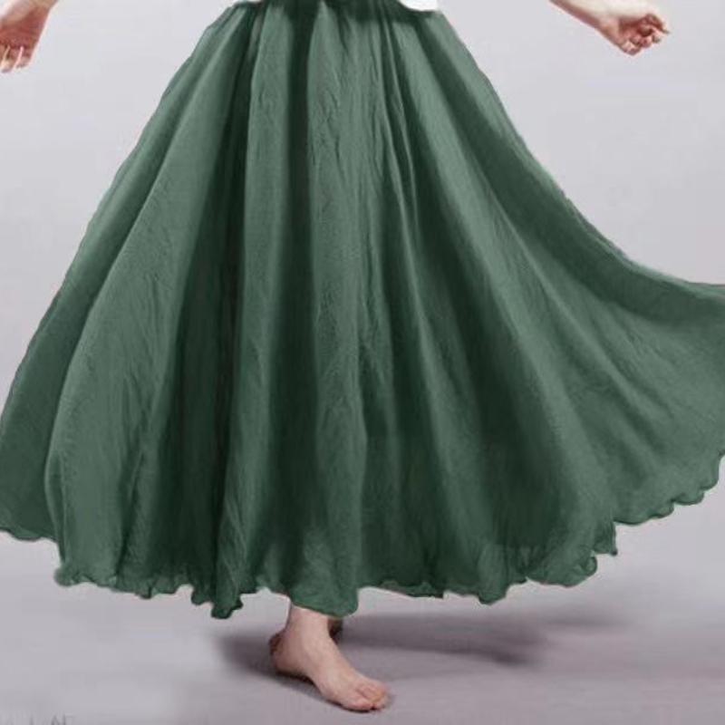 Летняя новая юбка большого размера из хлопка и льна, женская эластичная юбка с высокой талией, А-силуэта, повседневная свободная юбка, женская элегантная однотонная модная женская длинная юбка 26373