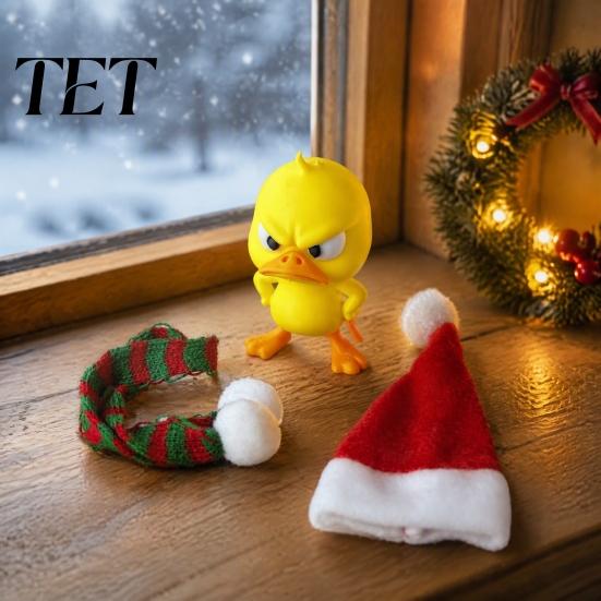 Trendy Desktop Ornaments Christmas Little Duck Ornament, 3D Printed Cute Figurine, Detachable Hat Decorative Figures for Kids And Scarf Design,