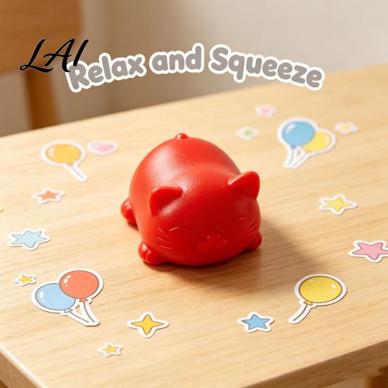 Reusable Stress Ball Kitten Squeeze Toy Soft Cat Fidget Ball Cute Animal TPR Material Decompression Toy for Office Desk Gift Lovers Durable