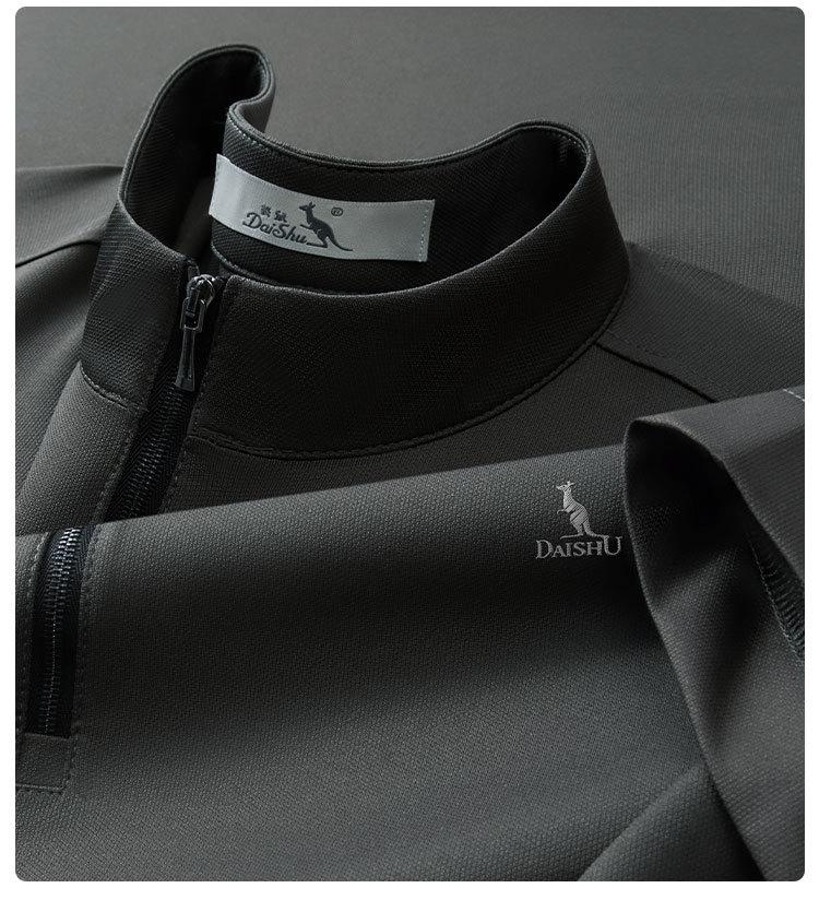 Half zip stand up collar design/high stretch fabric: Summer business casual drape men's light trendy short sleeved t-shirt