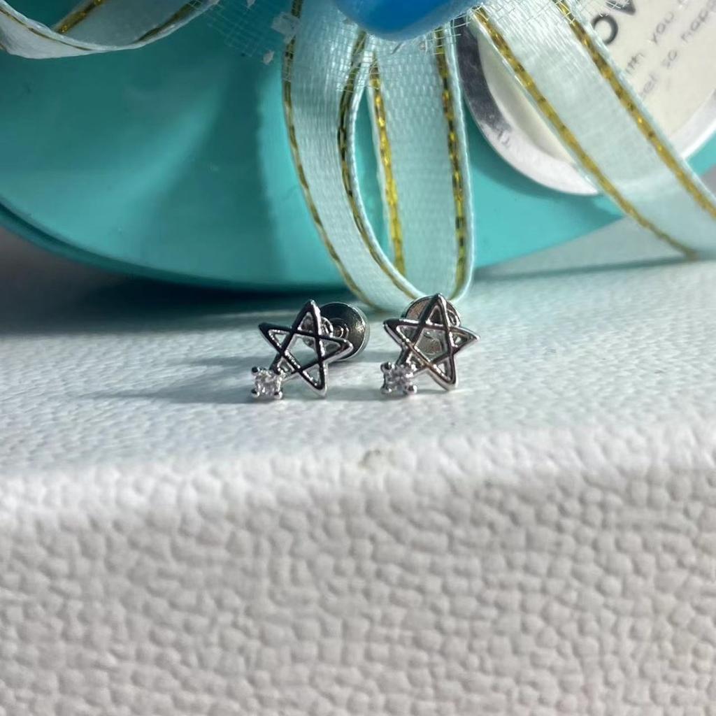 Pentagram zircon earrings female titanium steel ear hole earrings screw buckle free of removal cochlear earrings