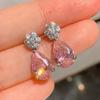 Elegant Light Luxury Pink Zircon Earrings for Women High-End Temperament Trendy Zircon Accessory