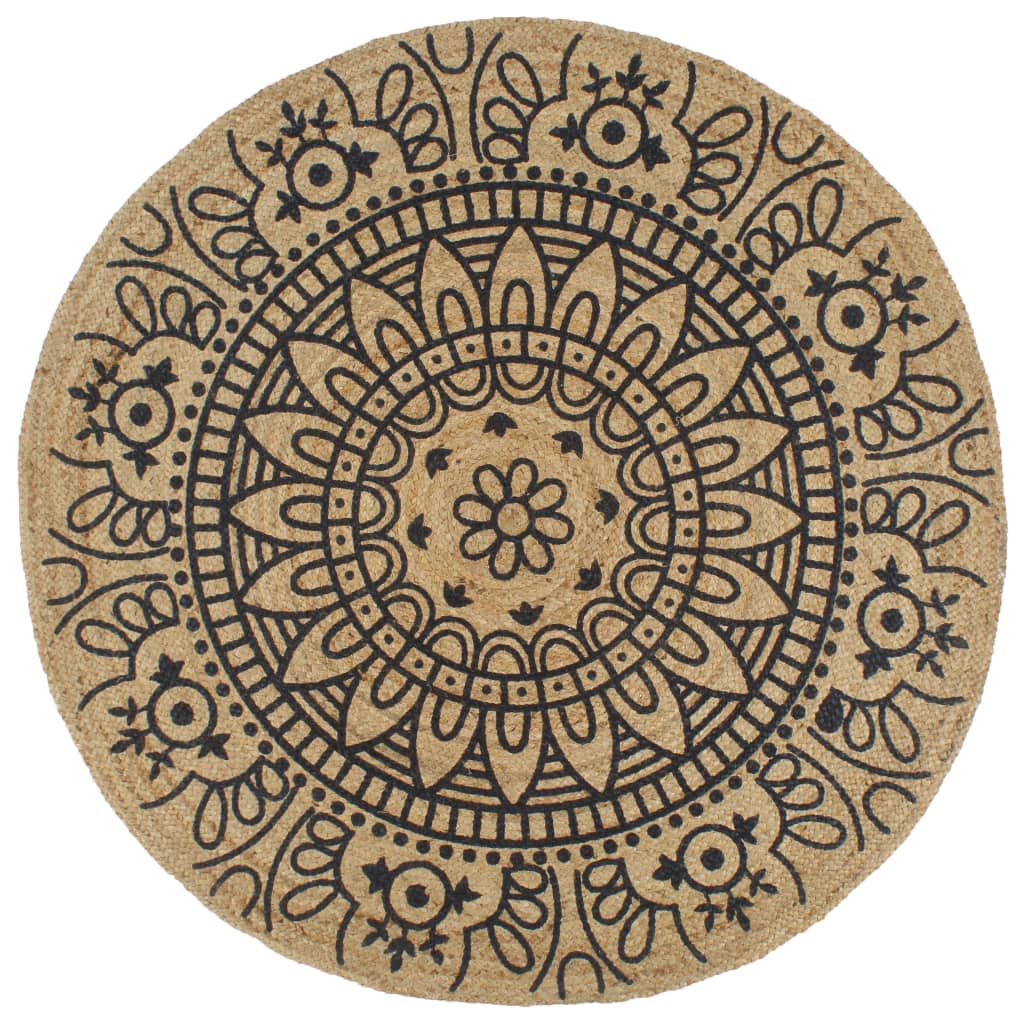 Handcrafted Jute Rug with Dark Blue Print 90 cm