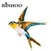 Rinhoo Enamel Flying Birds Brooch Pins For Women Animal Vintage Cute Vivid Rhinestone Bird Broche Badge Wedding Jewelry Gifts