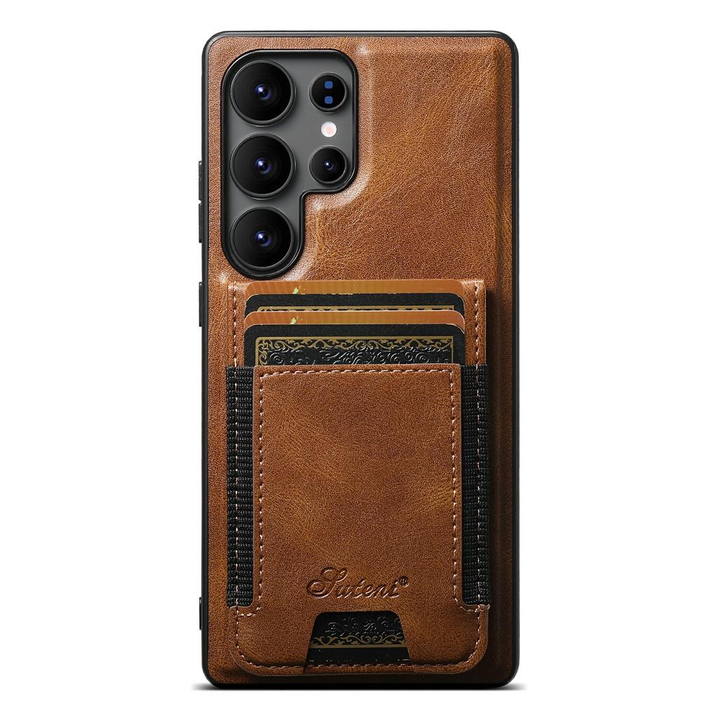 SUTENI H17 For Samsung Galaxy S25 Ultra Magnetic Case Card Slots Leather + TPU Kickstand Phone Cover