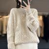 Autumn and Winter Cashmere Hollow Out Loose Fit Women's Round Neck Sweater Wool Thickening Pullover Oversized Top Female