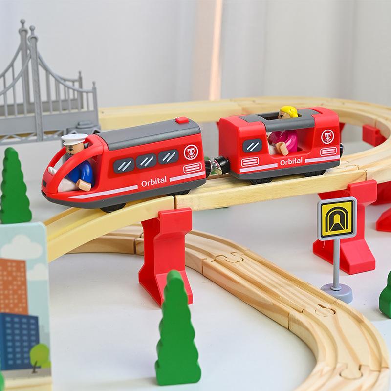 Wooden Track Electric Train Assembling Children'S Train Track Early Education Educational Bridge Track Toy