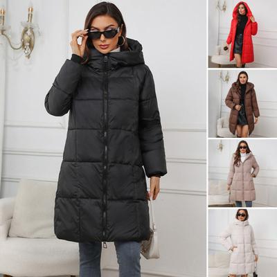 Женская зимняя куртка с капюшоном, утолщенный пуховик, тонкая талия, застежка-молния, средняя длина, ветрозащитное хлопковое пальто для холодной погоды