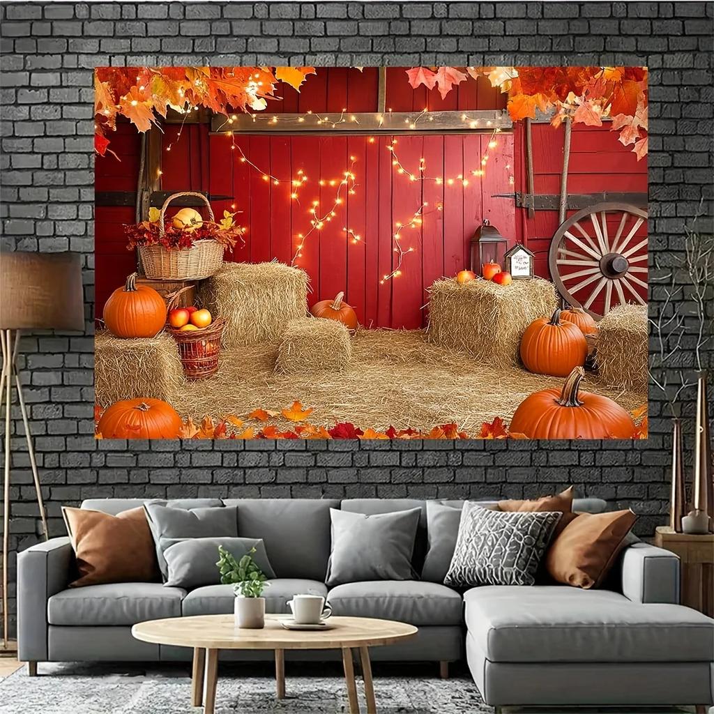 2D plane 1 piece of autumn barn harvest-themed background fabric for photos birthday anniversary party backdrop