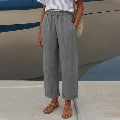 Женские Модные Свободные Однотонные Брюки Кэжуал с Эластичной Талией, Карманами и Прямыми Штанинами