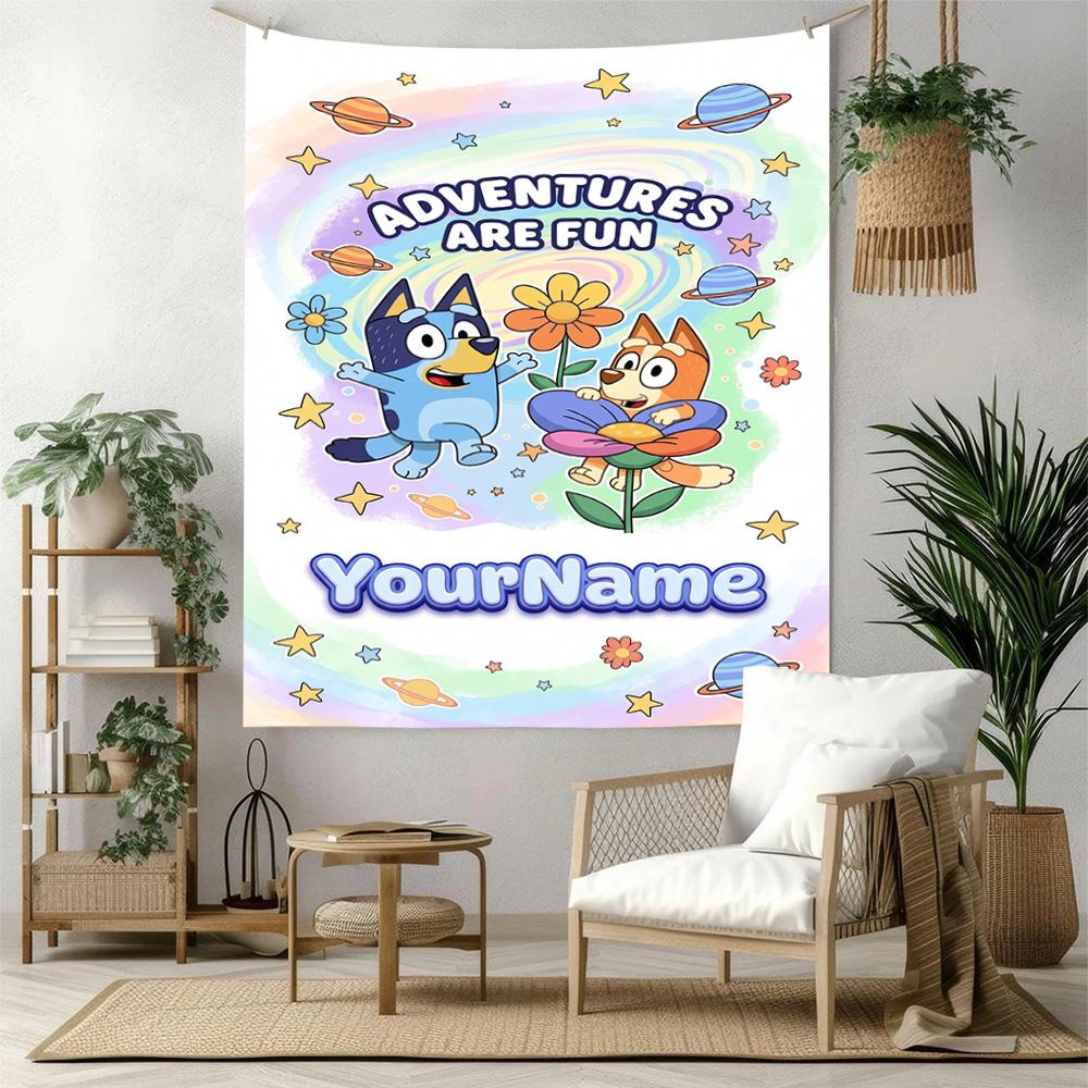 Bluey Custom Your Name Wall Decor Tapestry Art For Pet Memorial Birthdaywedding Party Backdrop Family Gift