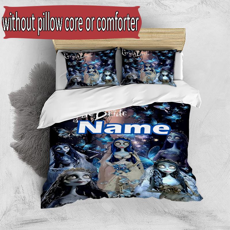 3pcs Duvet Cover Set (1*Duvet Cover + 2*Pillowcase, Without Core), Custom Name Corpse Bride Pattern Bedding Set, Home Bedroom Decor Gift