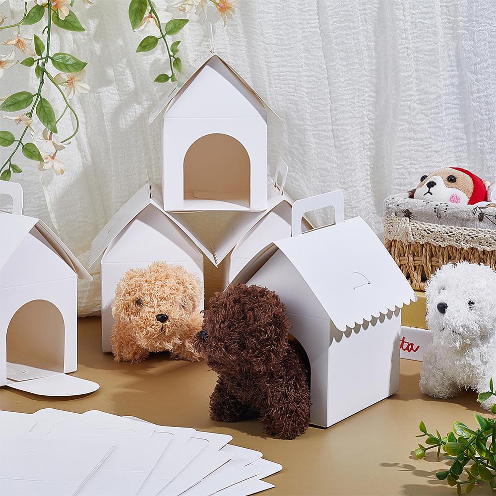30sets Cardboard Paper Pet Gift Packing Boxes with Window and Handles House Shape White 12x10x18cm