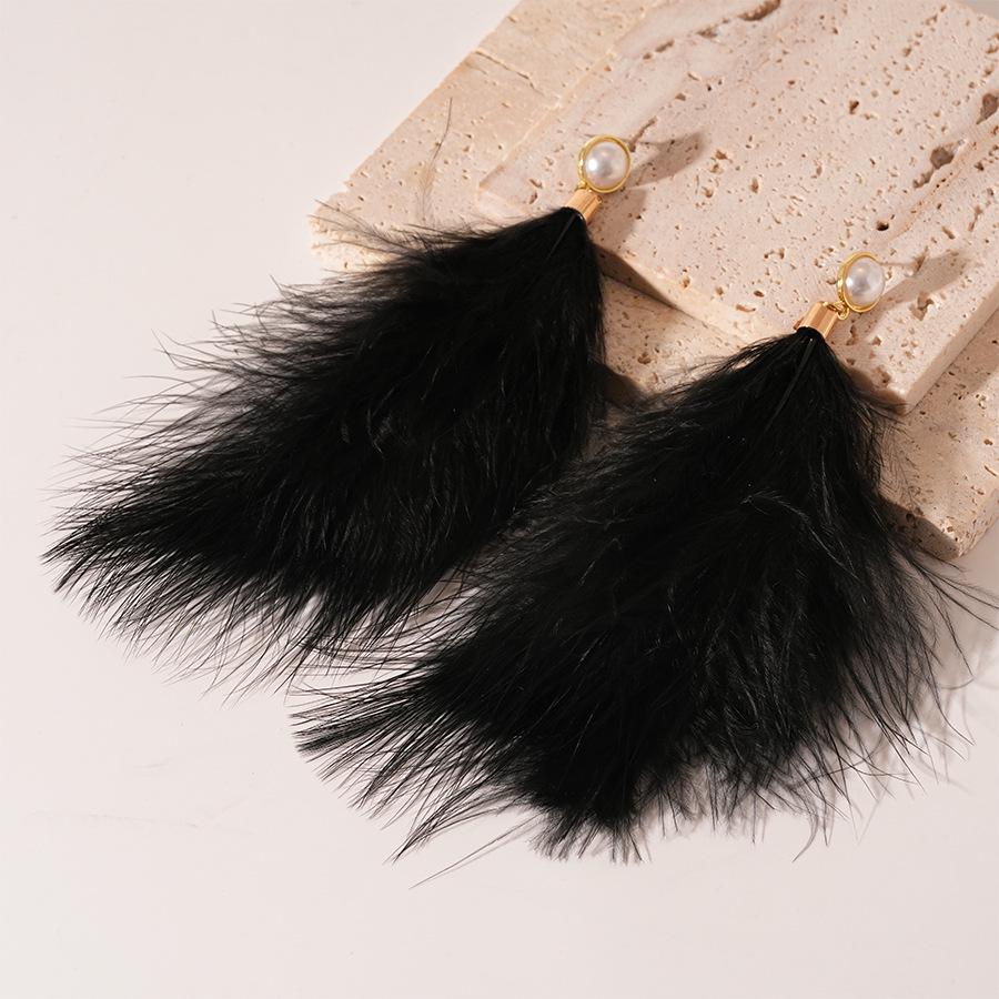 Ретро Серьги с перьями и жемчугом, серебро: Этнический стиль для осени/зимы