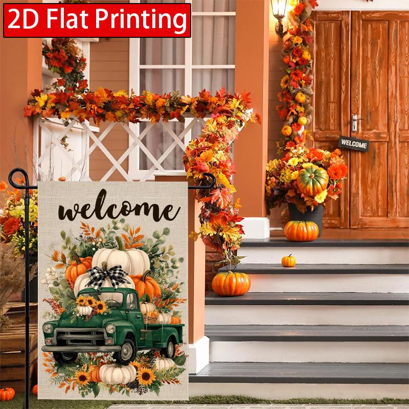 2D Flat - 2D Flat Autumn Thanksgiving Truck Pumpkin Garden Flag_1-28X40 Inches Outdoor Garden Flag Double-Sided Home Decoration Courtyard Decoration O